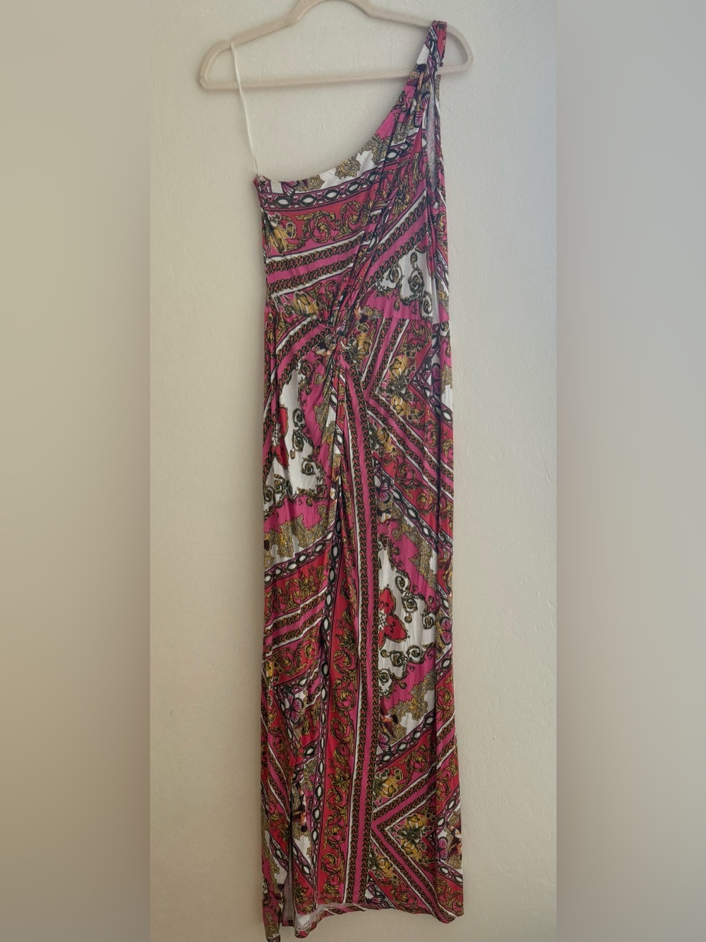next Pink and White Baroque-Print Maxi Dress